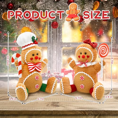 Gingerbread Christmas Gnomes Tabletop Decor - Set of 2 Felt Figurines