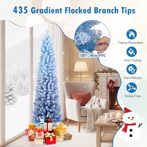 6 FT Pre-Lit Flocked Pencil Christmas Tree with 220 Warm White LED Lights