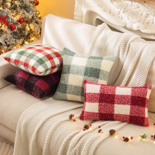AQOTHES Red White Plaid Christmas Throw Pillow Covers 24x24 Inch Set of 2