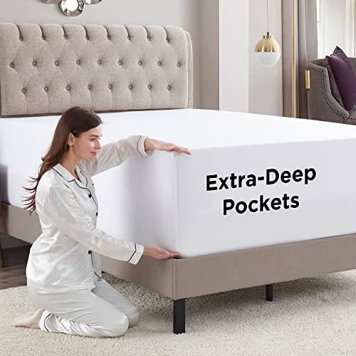 Extra Deep Pocket King Fitted Sheet, 18-24 Inch Mattress Cover, White
