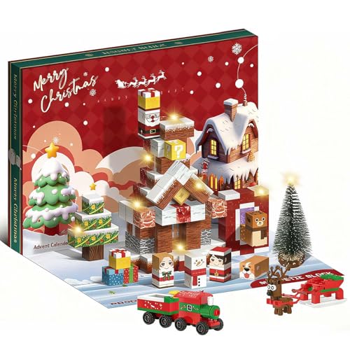 Christmas Snowy Village Advent Calendar with Santa, Reindeer, Train & Gifts - Holiday Decor Gift