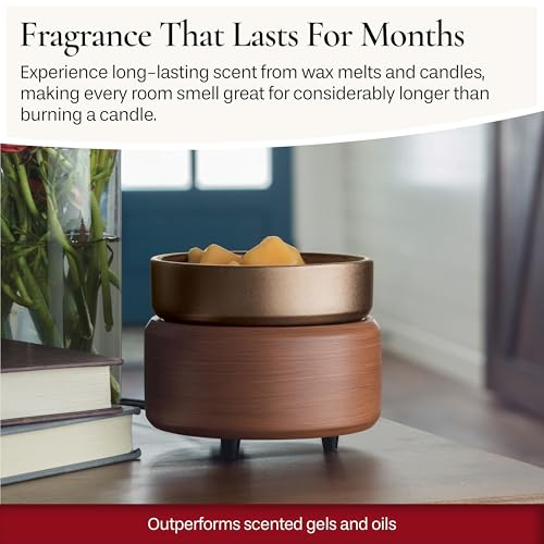 2-in-1 Candle and Wax Melt Warmer, Bronze and Walnut Finish