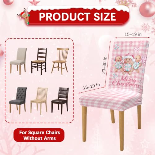 VVXKS Gingerbread-Pink Christmas Chair Covers 6 Pcs, Removable Washable Dining Chair Slipcovers