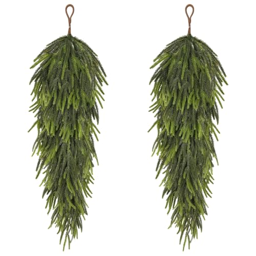 SpringTalk 35" Large Christmas Teardrop Swags - Deep Green, 2 Pack