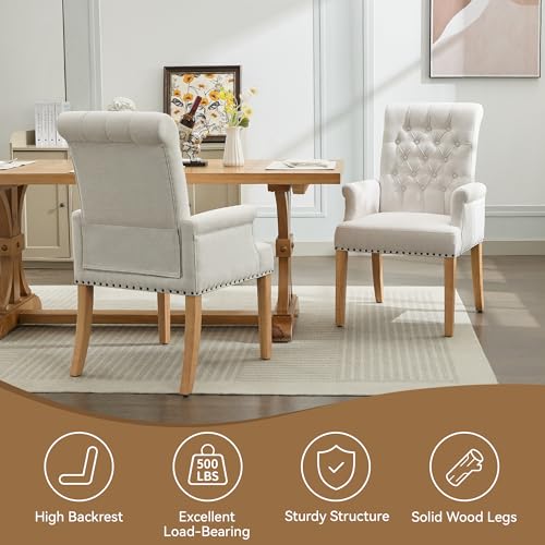 Upholstered Dining Chair with Arms, Tufted High Back Accent Armchair