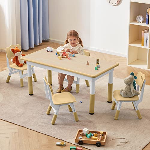 DOREROOM Kids Adjustable Table & 4 Chairs Set, 47.2" x 23.6", Beige -W