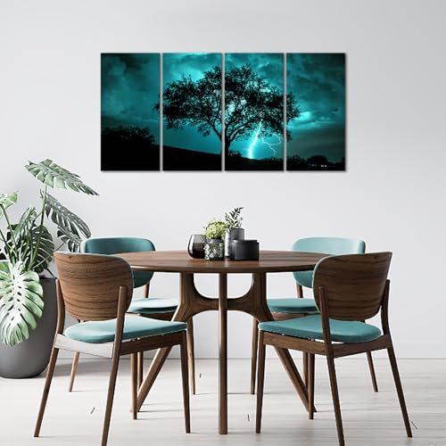 NutArtPic Teal 4-Piece Tree Canvas Wall Art 12x24 set of Framed Landscape Paintings