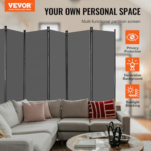 6-Panel Folding Room Divider, Portable Privacy Screen Partition, Grey
