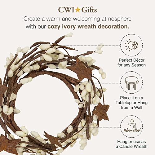 Ivory Pip Twig Candle Ring Wreath 6-Inch Rustic Farmhouse Decor