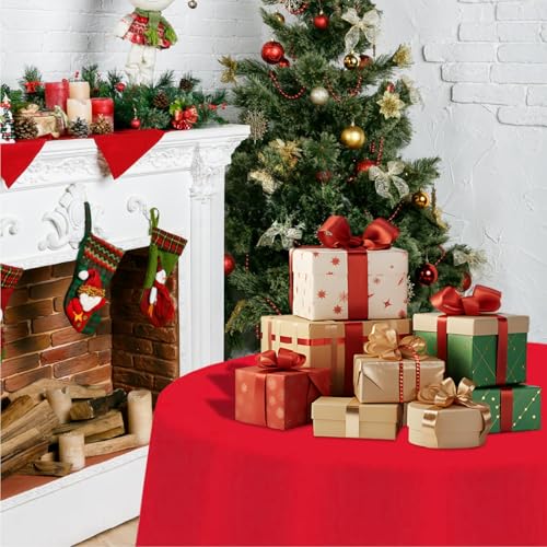12 Pack 84-Inch Christmas Round Tablecloths - Red, Green, White Disposable Plastic Covers