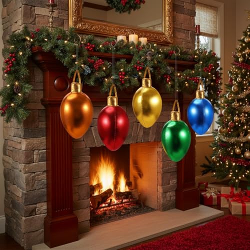 Charnoel 5 Pack 11.8in Christmas Inflatable Bulb Ornaments with Glitter Cloth Cover – Classic