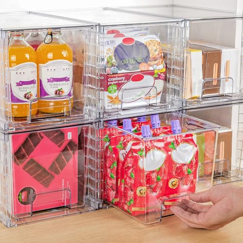 Clear Stackable Storage Drawers 4 Pack Large Pull-Out Bins