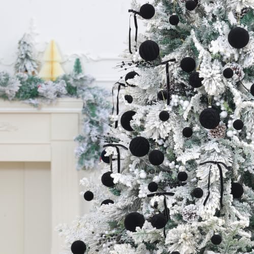 36pcs Velvet Christmas Ball Ornaments Set – Hiecreafy Black (3 Sizes, 4 Shapes)