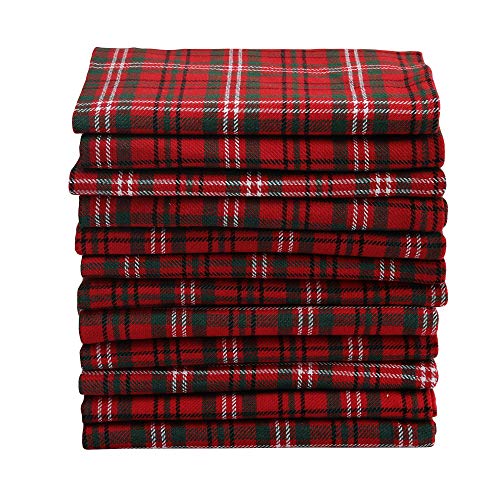 19x19 Inch Red & Green Plaid Cotton Dinner Napkins Set of 12 - Holiday Festive Tableware