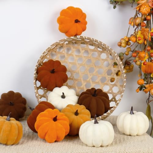 15PCS Artificial Velvet Pumpkins 2.75-Inch Fall Harvest Home Decor