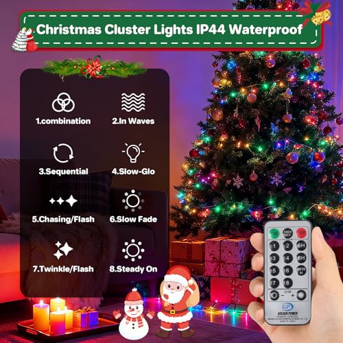 FairyGlim Christmas Cluster Lights 52ft 800LED Multicolor Plug-In Indoor/Outdoor