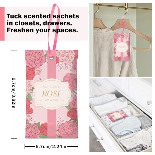 Rose Scented Sachets for Drawers and Closets - 14 Pack Long-Lasting Fragrance