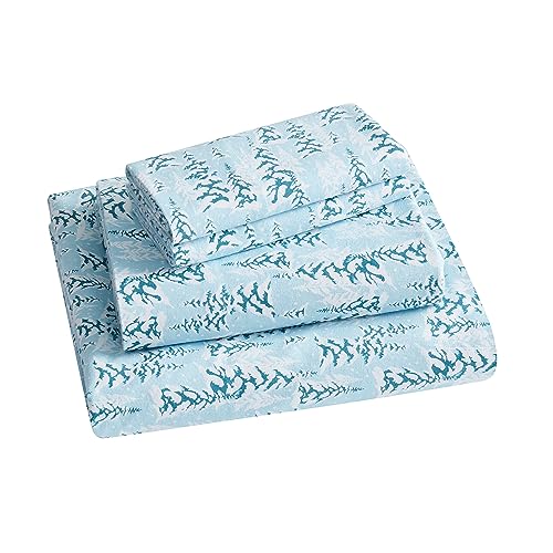 BEARPAW Blue Winter King Size Flannel Bed Sheet Set - Cozy & Breathable