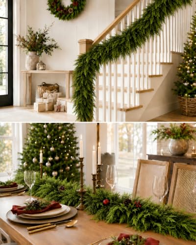 LAOWUJA 9FT Artificial Christmas Cedar Garland Real Touch Pine Greenery – 9FT / 1