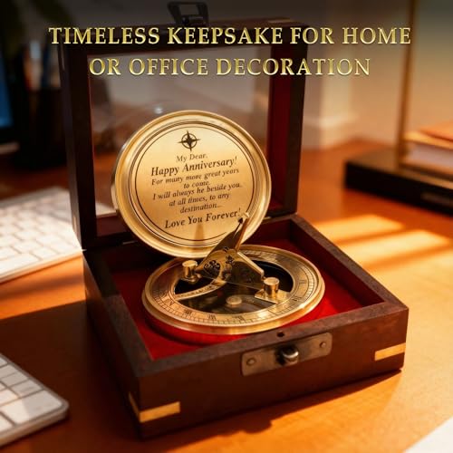 Antique Brass Sundial Compass Anniversary Gift for Husband or Wife