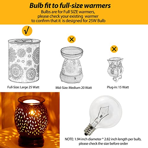 25W G50 Wax Warmer Replacement Light Bulbs - E12 Candelabra Base, 6 Pack