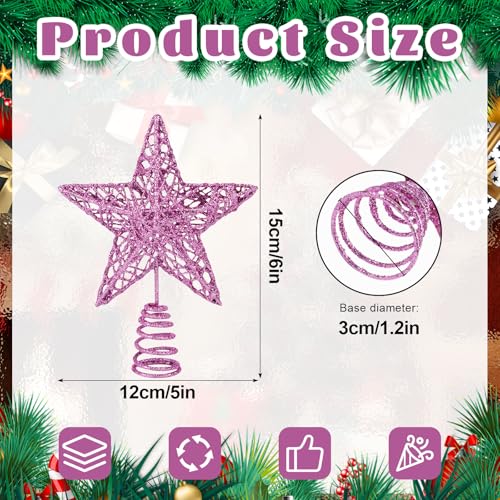 Mini Pink Christmas Tree Topper Star for Small Trees - Glitter Metal Decoration