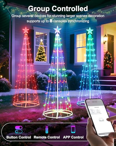 Minetom RGB App-Controlled 5FT/6FT Christmas Cone Tree Lights with Star Topper, Music Sync & DIY RGB Light Show