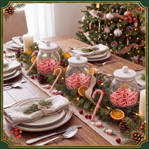 Candy Cane Christmas Decor Set with Glass Jar & 50 Mini Resin Candy Canes - White Lid