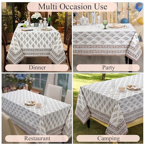 Ridhi Quiet Earth 140x72 Inch Hand Block Print Rectangle Tablecloth - Elegant Cotton Decor
