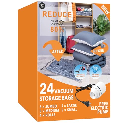GONGSHI Vacuum Storage Bags for Clothing & Travel with Electric Pump 24-Piece Set