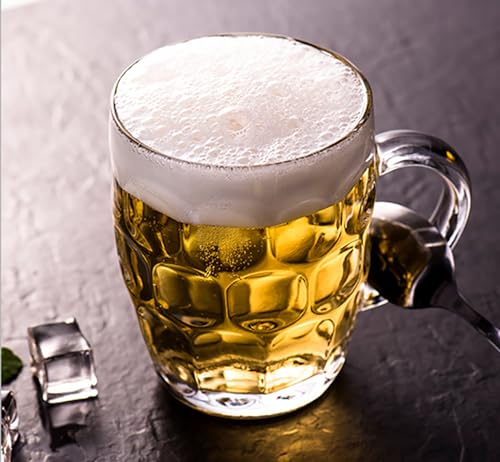 Dimple Stein Beer Mugs, 20 oz Heavy Duty Glass Beer Glasses with Handle