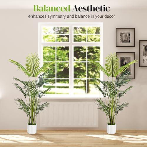 4FT Artificial Areca Palm Tree with White Planter - 2 Pack
