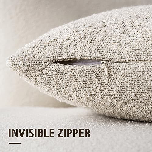 Textured Boucle Throw Pillow Covers 20x20, Pack of 2 - Soft Beige Cushion Covers