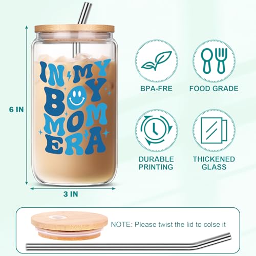Boy Mom Gifts - In My Boy Mom Era Glass Tumbler with Straw - New Mom & Expecting Gift