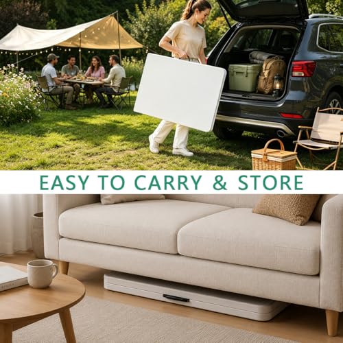 8ft Heavy Duty Folding Table, Portable Fold-in-Half Banquet & Picnic Table