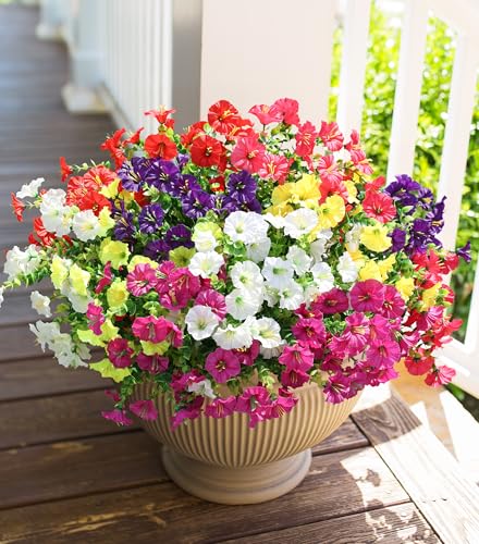 Outdoor Artificial Morning Glory Flowers - 12 Bundles UV Resistant Faux Plants