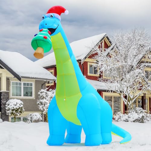 10FT Christmas Inflatable Dinosaur with Christmas Tree Yard Decor, Waterproof & Easy Setup