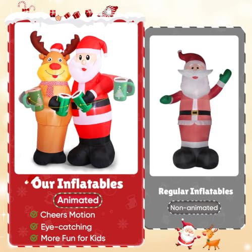 Elegear 7FT Animated Santa & Reindeer Christmas Inflatable - Cheers Version