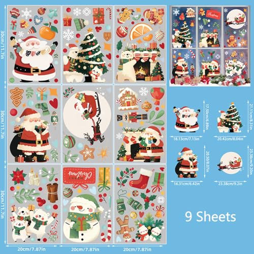 Dream Loom Christmas Window Clings - 9 Sheets Colorful Static Stickers for Glass Surfaces