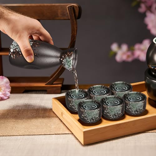 Luxshiny Japanese Ceramic Sake Set with 1 Bottle & 4 Cups - 13cm x 5.5cm x 5cm
