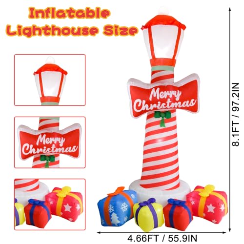 8FT Christmas Inflatable Lighthouse with LED Lights and Gift Boxes for Holiday Yard Decor