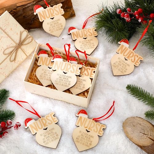 10 Pack Christmas Nurse Ornaments - Wooden Holiday Practitioner Gifts