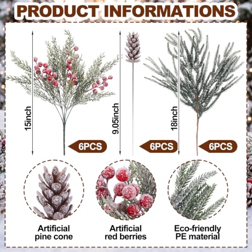 Cedar Branch Stem - Christmas Cedar Norfolk Snow Pine Outdoor Decor - 18Pcs