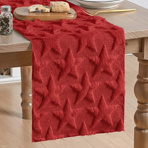 Artoid Mode Red Plush Faux Fur Jacquard 13x60 Inch Holiday Table Runner