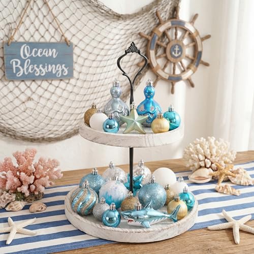 45ct Shatterproof Nautical Christmas Tree Ornaments - Ocean Coastal Beach Decor
