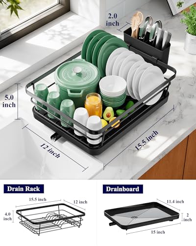 Compact Dish Drying Rack with Drainboard & Cutlery Holder for Kitchen