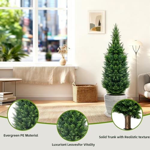 4ft Artificial Cedar Topiary Trees (2-Pack) - UV Resistant Faux Shrubs