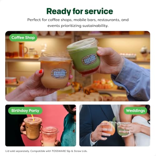 Set of 100 TOSSWARE Natural 12oz Plant-Based Clear Cold Cups - Recyclable Party Cups