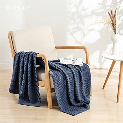 Dusty Blue Seed Stitch Throw Blanket, 50x60 Inch Soft Knit Blanket