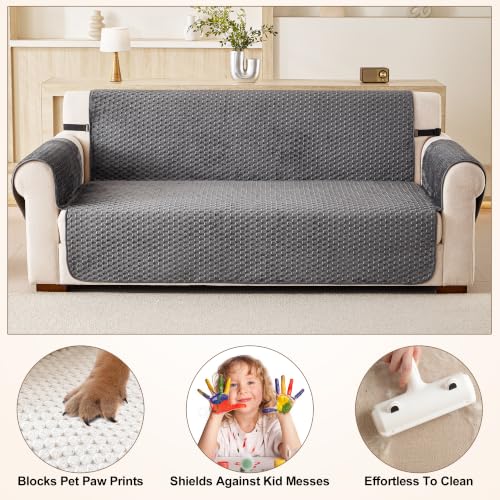 Waterproof Plush Couch Cover for Dogs & Cats, 2 Cushion Slipcover - Grey